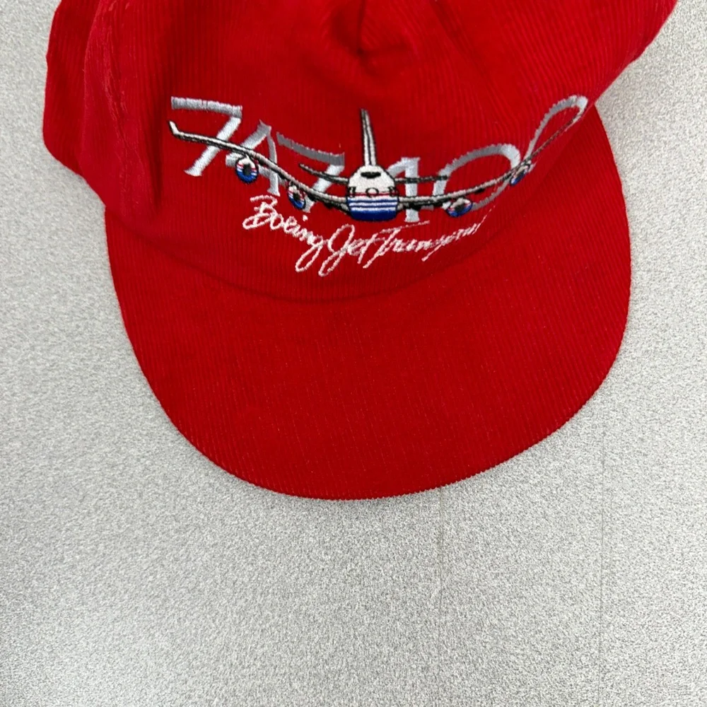 Boeing Hat Mens OS Red 747-400 Jet Transport Corduroy Snapback Made in USA